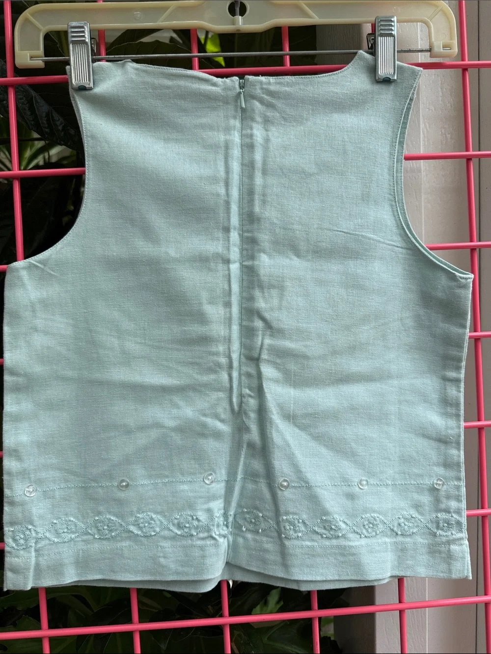 Vintage Light Blue Embroidered Linen Two-Piece Set